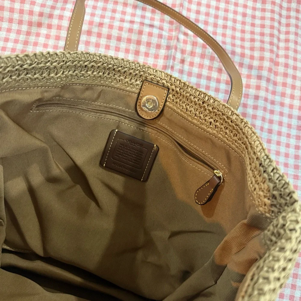 Coach Woven Straw Tote in Brown and Pink - Picture 9 of 9